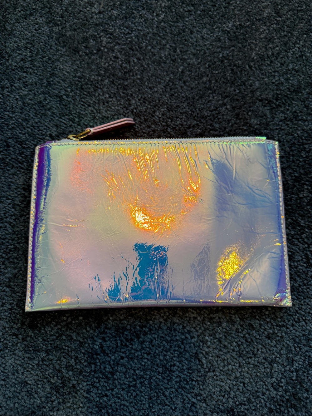 NWT J. Crew Holographic Iridescent Medium Zip Pouch with Card Slots